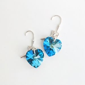 Blue heart sterling silver earrings